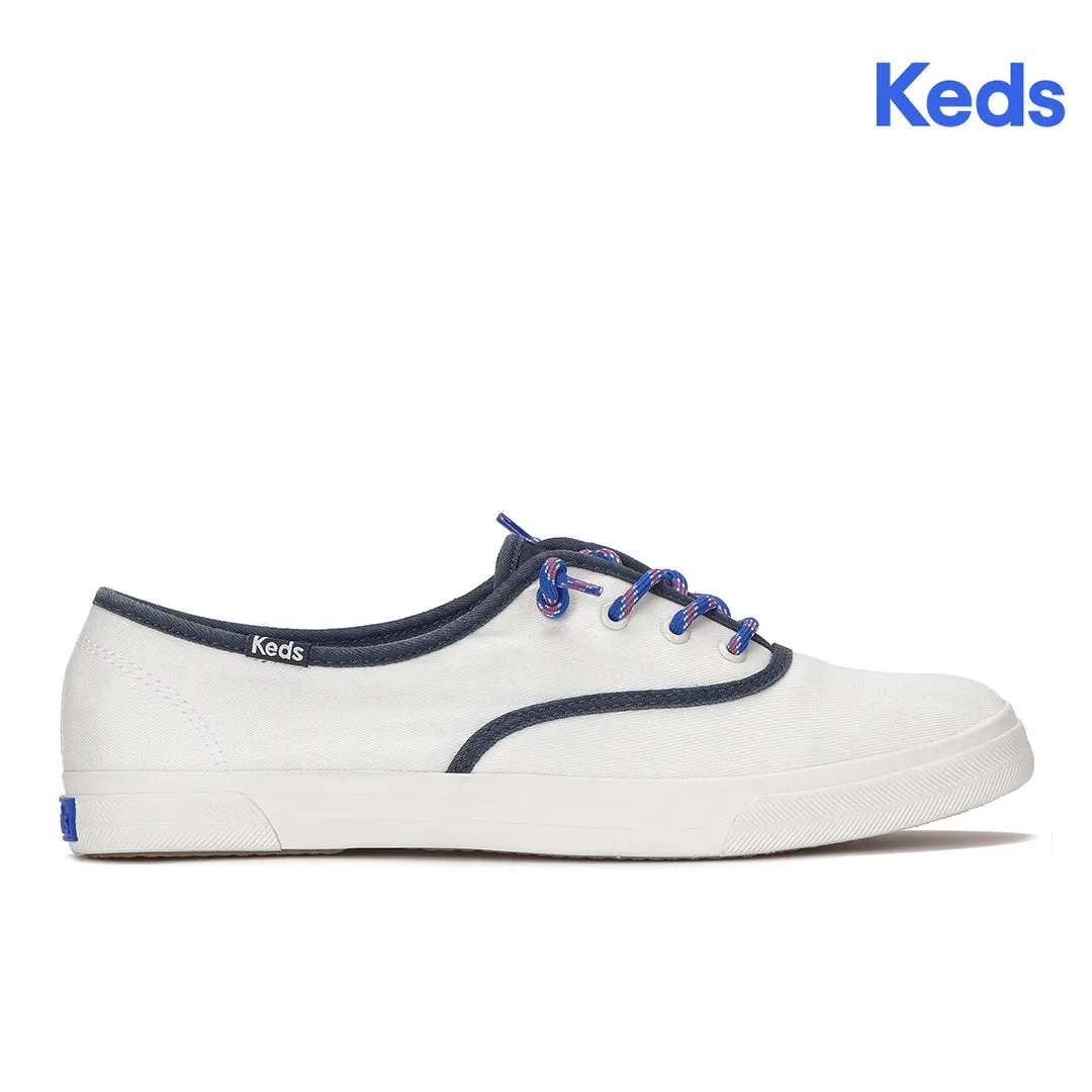 Keds Women’s Rillax Champ Washed Twill Pop Binding Snow White/Navy Sneaker