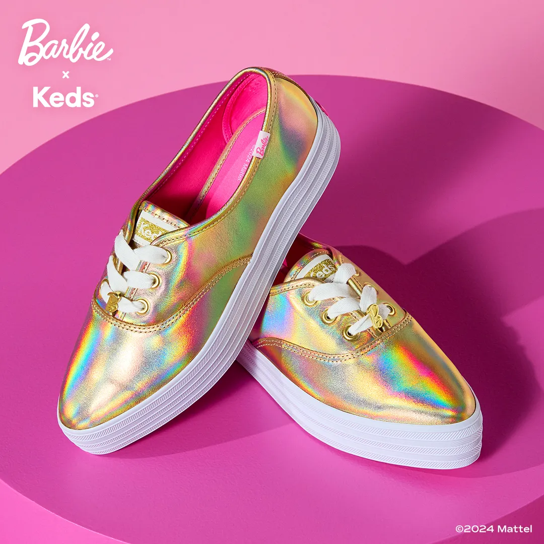 Keds Women’s Barbie Point Metallic Leather Sneaker Gold