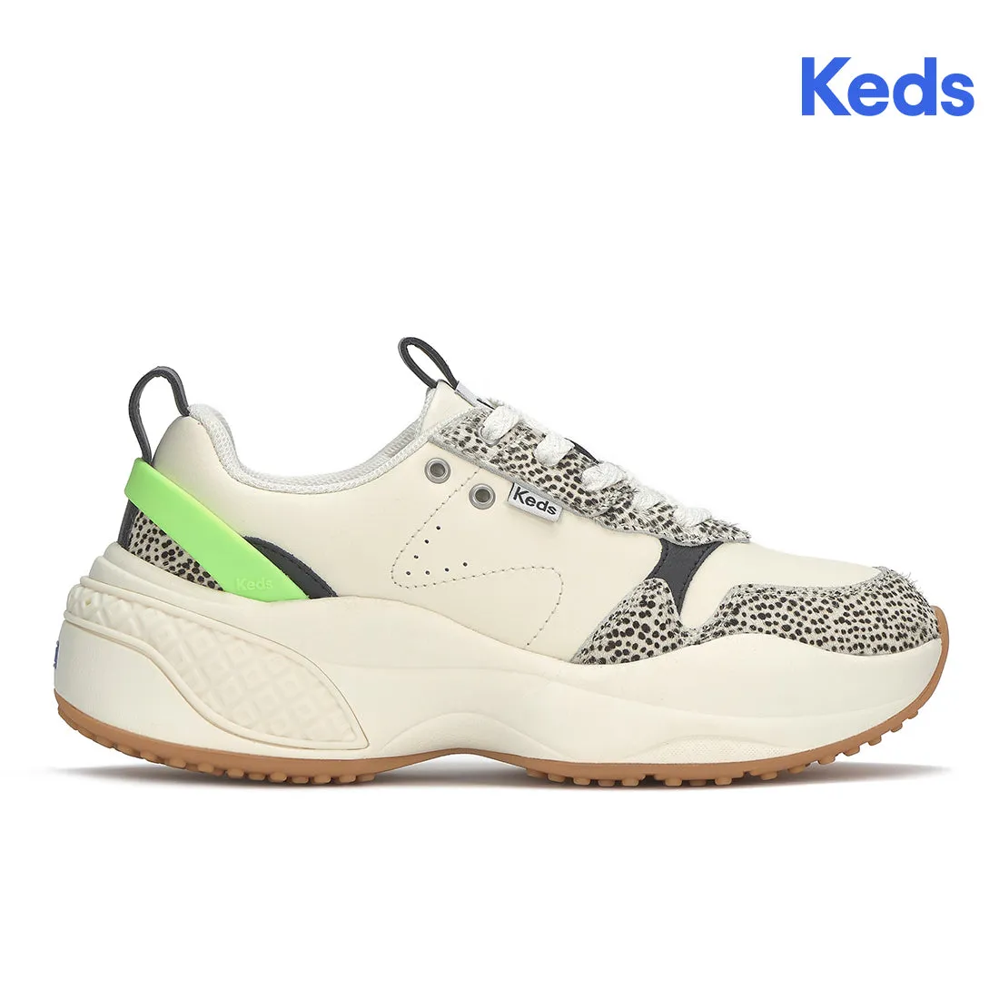 Keds Women’s Cross City Trainer Leather Sneaker Egret/Black/Lime