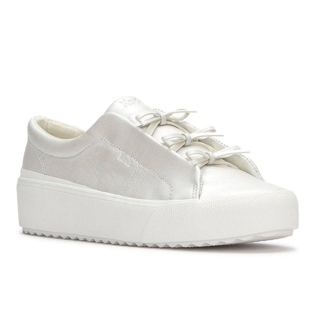 Keds Women’s Remi Mini Bow Leather Sneaker Pearlized White