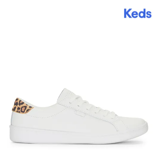 Keds Women’s Ace Leather Leopard Heel Sneaker White/Tan