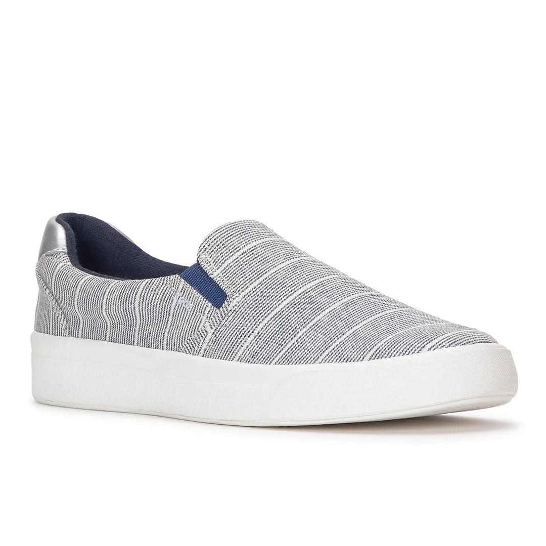 Keds Women’s Pursuit Slip Chambray Lurex Stripe Vintage Indigo/Silver Sneaker