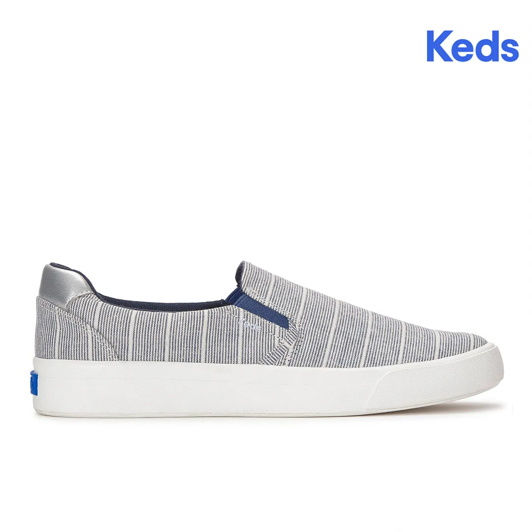Keds Women’s Pursuit Slip Chambray Lurex Stripe Vintage Indigo/Silver Sneaker