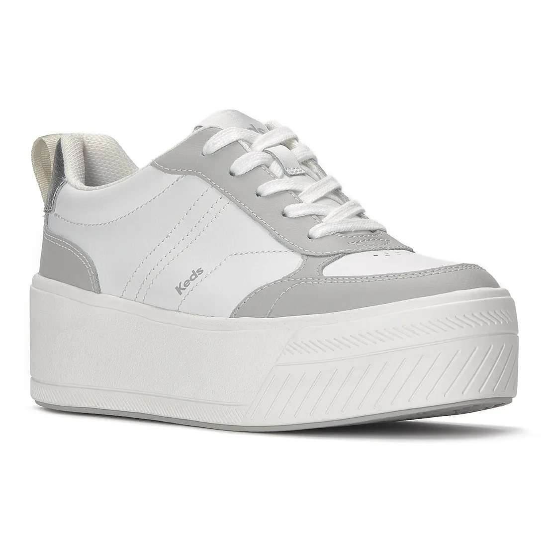 Keds Skyler II Leather Metallic Heel White/Grey/Silver
