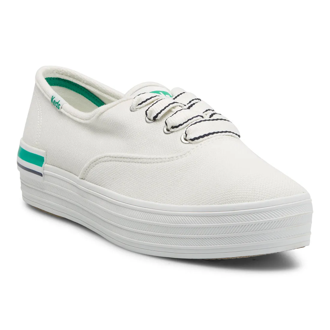 Keds Women’s The Platform Pique Stripe Canvas Sneaker White/Green
