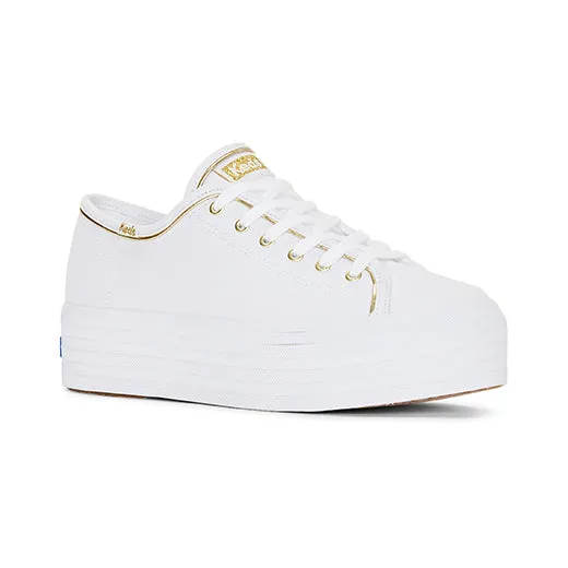 Keds Women’s Triple Up Canvas Piping White/Gold