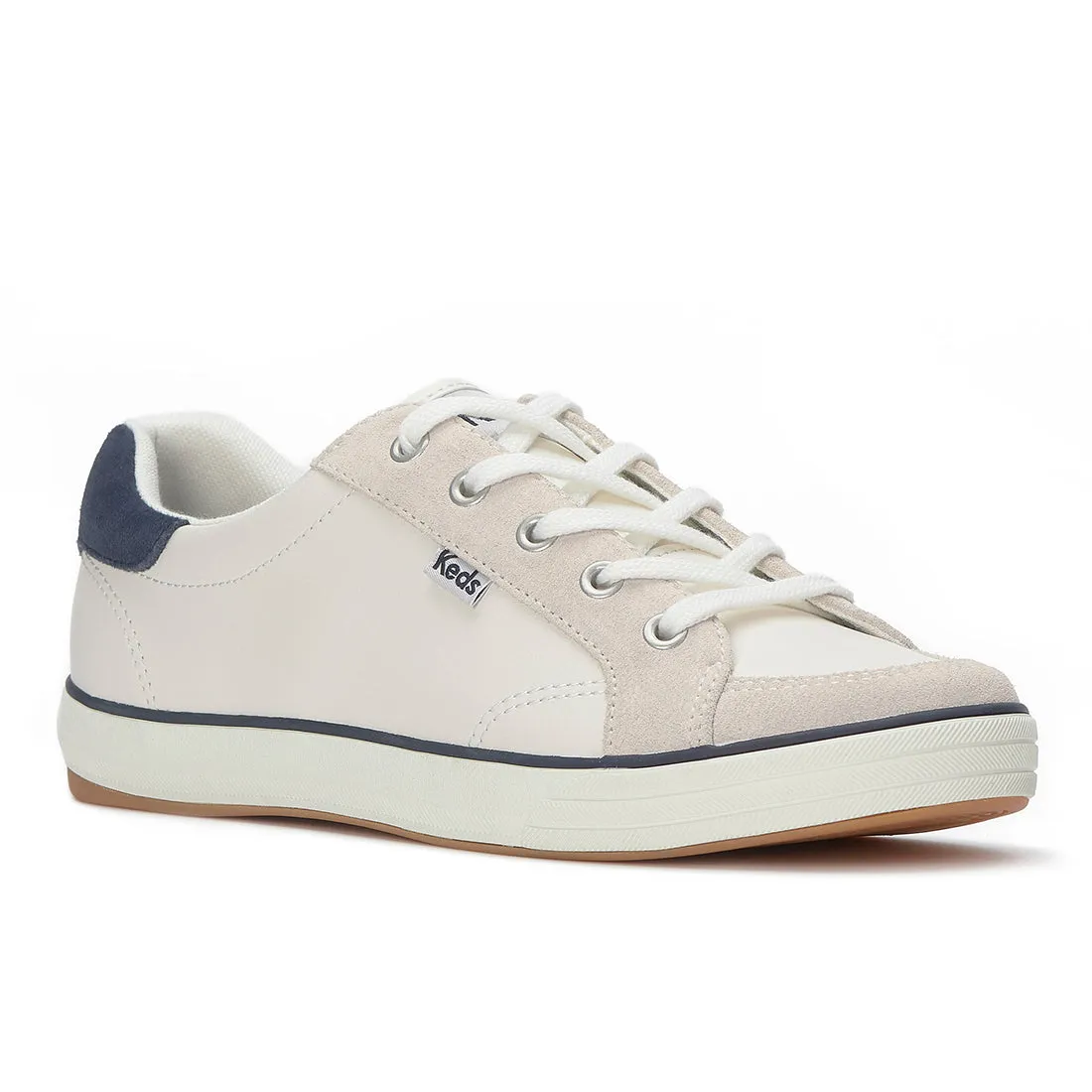 Keds Women’s Center III Leather/Suede Sneaker Snow White/Navy