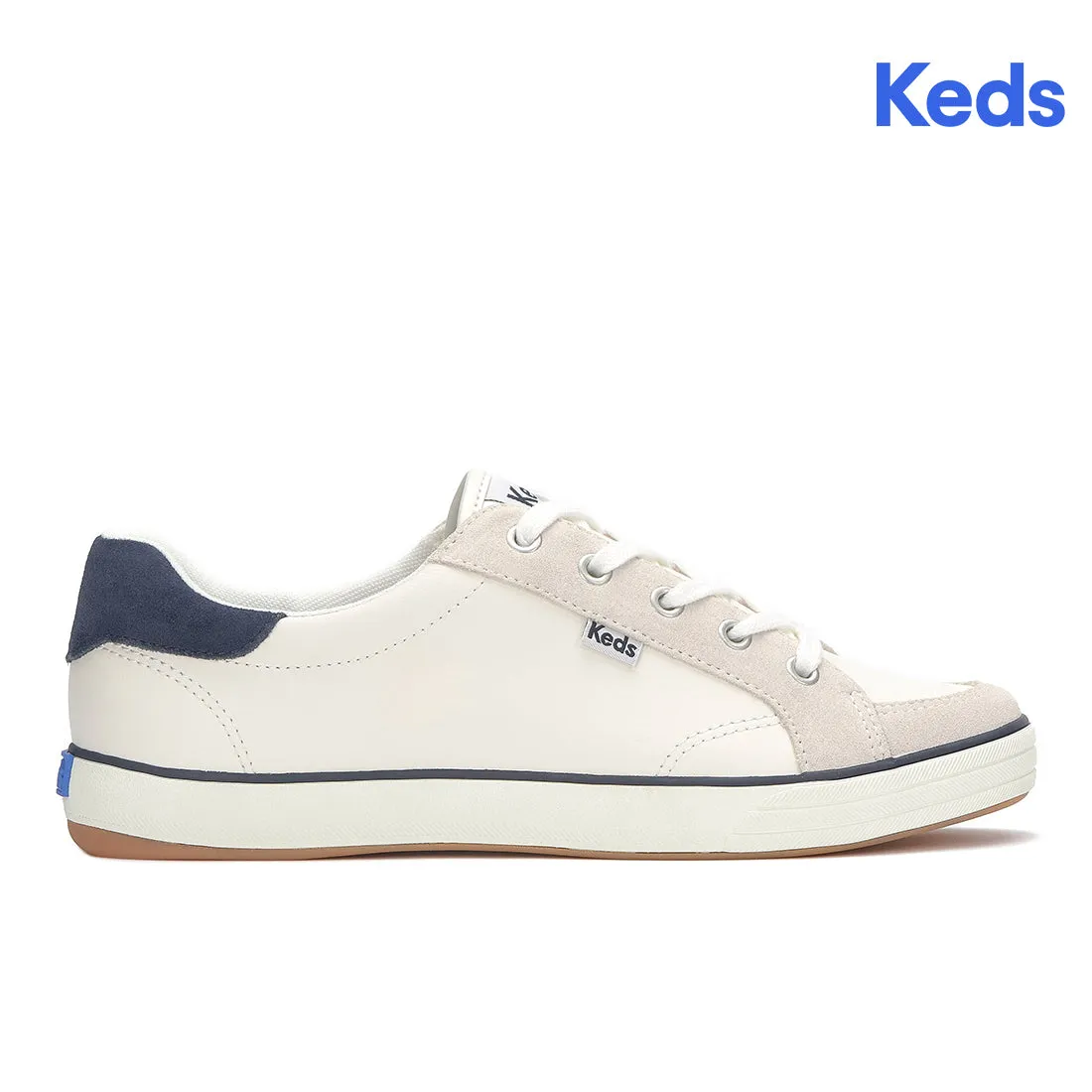 Keds Women’s Center III Leather/Suede Sneaker Snow White/Navy