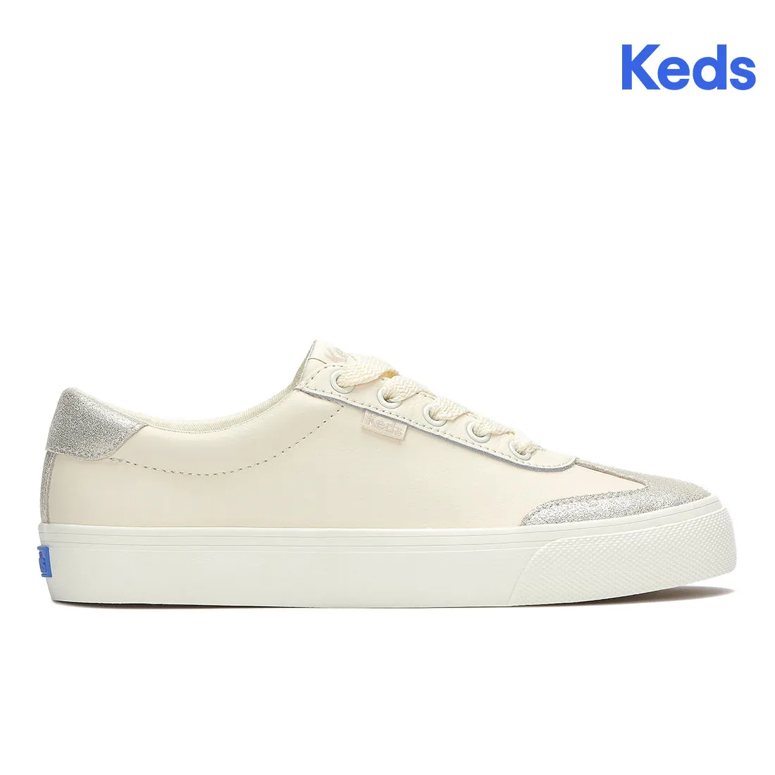 Keds Women’s Jump Kick T-Toe Leather/Glitter Suede Sneaker Egret/Champagne