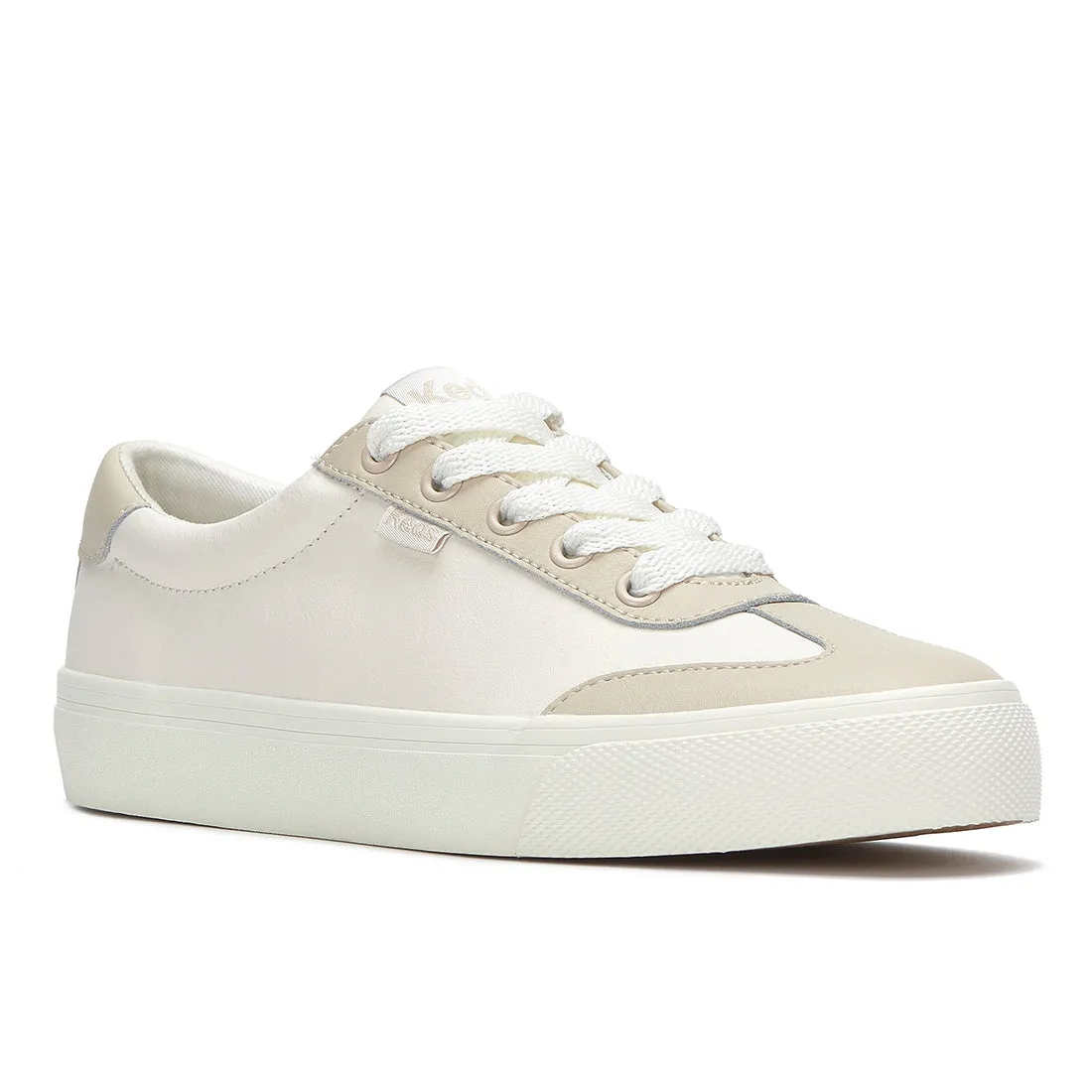 Keds Women’s Jump Kick T-Toe Leather Sneaker Snow White/Oatmeal