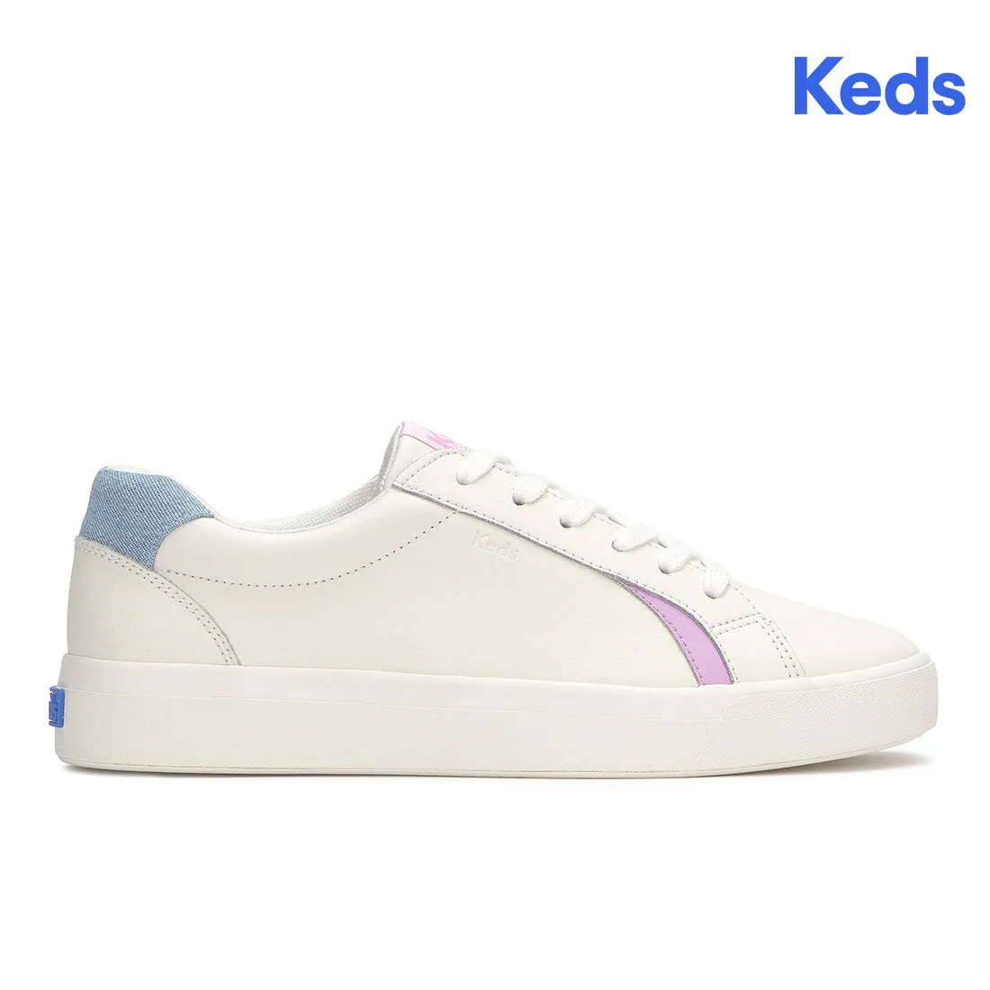 Keds Women’s Pursuit Leather Denim Heel Fob Sneaker Snow White/Light Blue