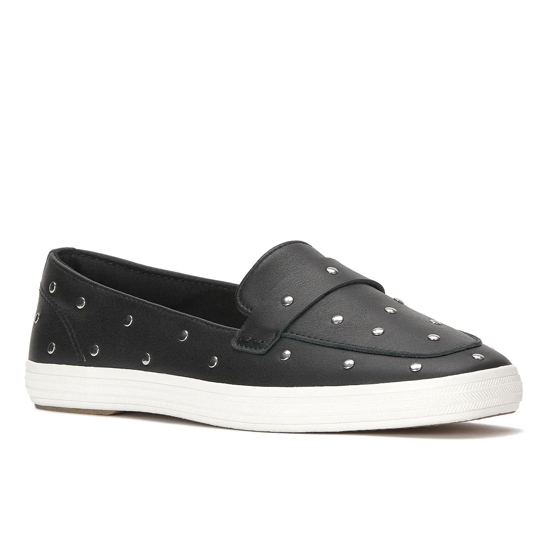 Keds Womens Keds Square Toe Loafer Leather Studs Black/Silver Sneakers