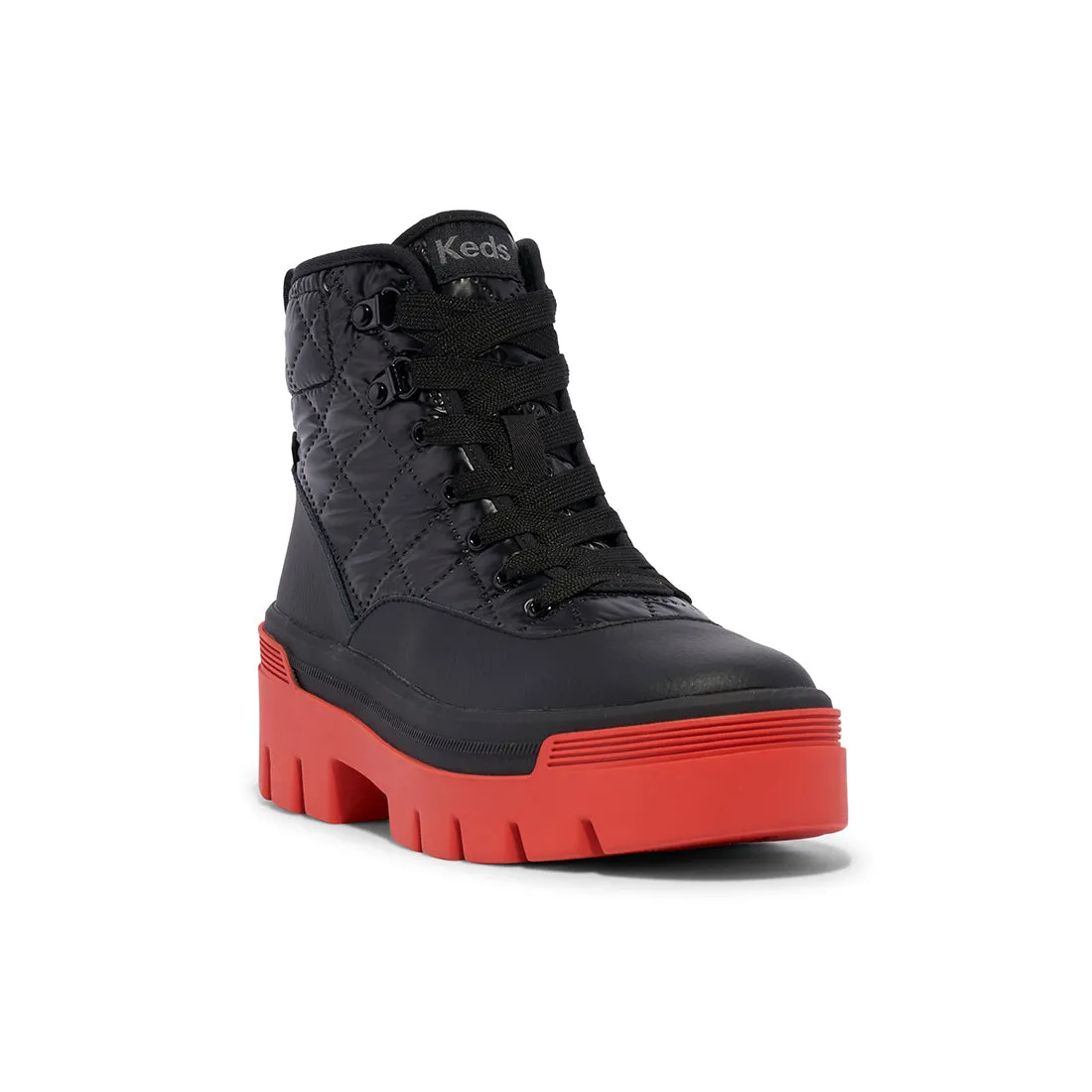 Keds Womens’ Soho Boot Quilted Nylon Pop Outsole Black/Red