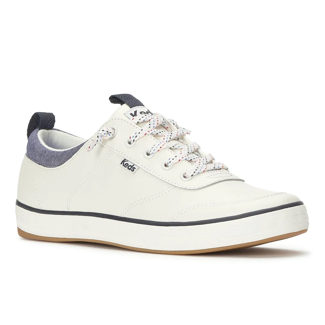 Keds Women’s Center III Slip On Leather Nautical Snow White/Navy Sneaker