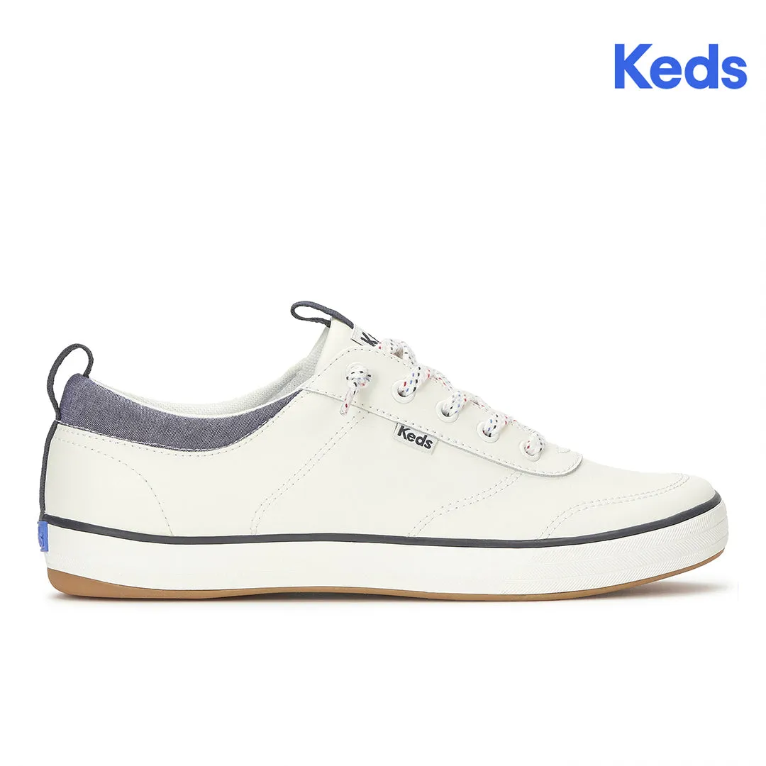 Keds Women’s Center III Slip On Leather Nautical Snow White/Navy Sneaker