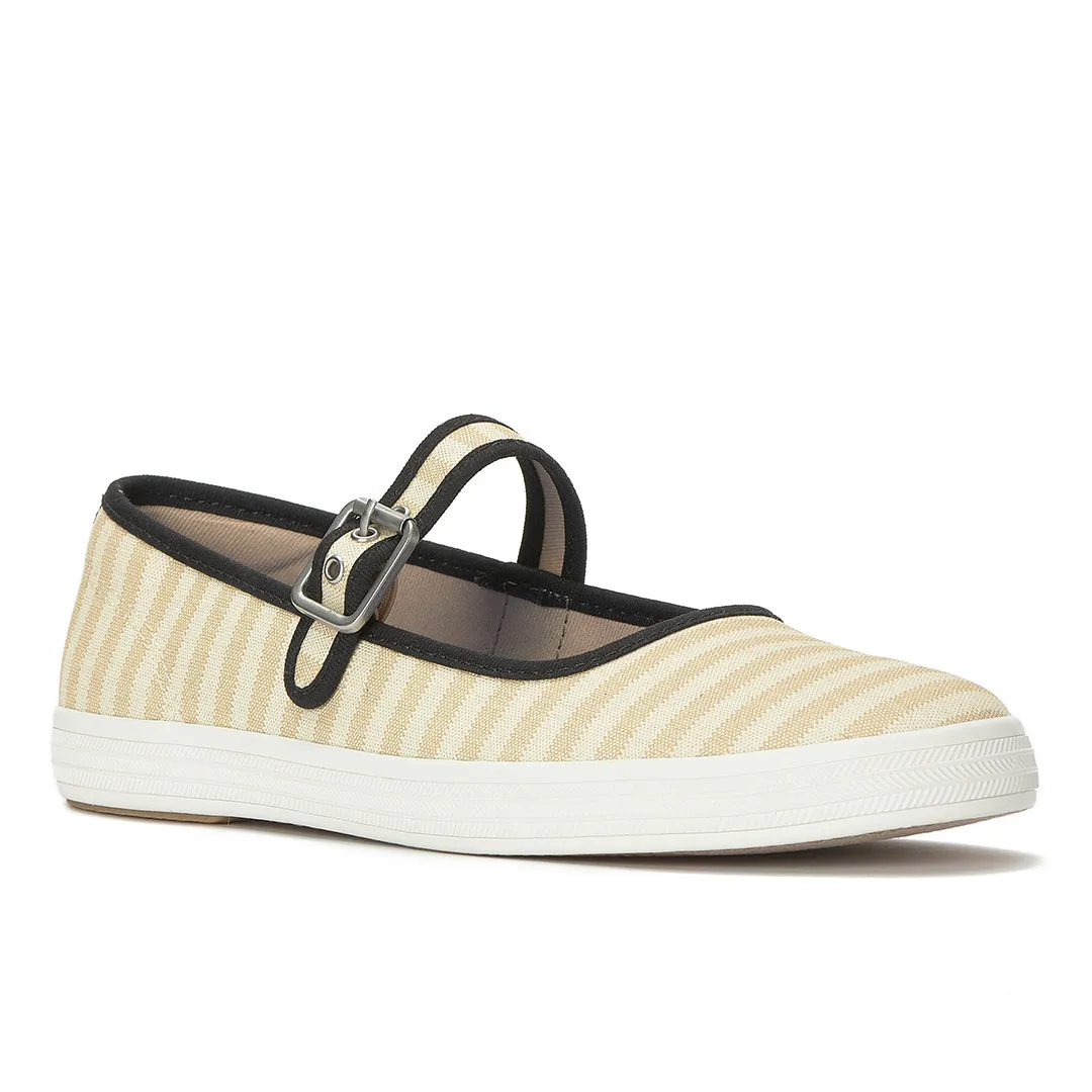 Keds Women’s Maisie Mary Jane Printed Stripe Twill Black/Natural Sneaker